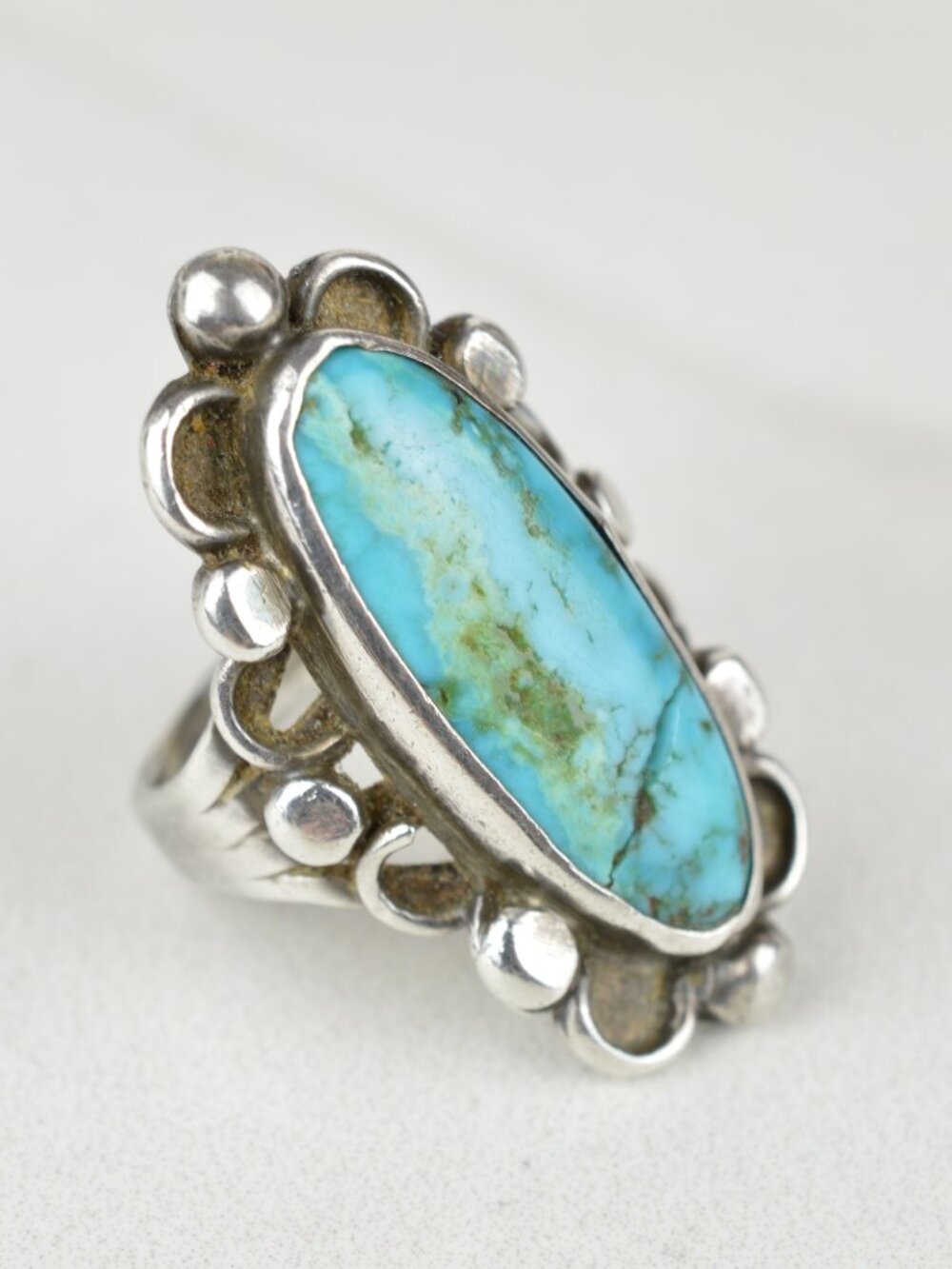 VTG Navajo Sterling Silver Turquoise Statement Ring Size 5.25 - Picture 7 of 11